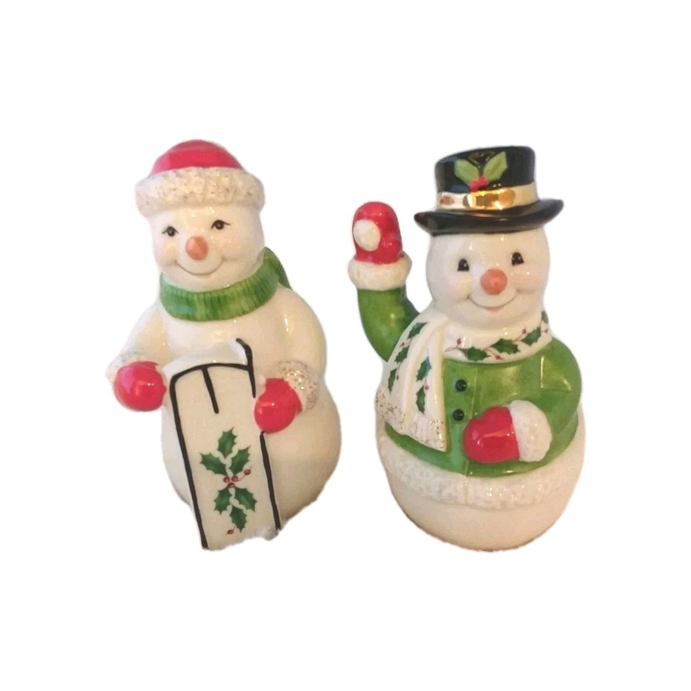 Lenox Holiday Salt & Pepper Shaker SET Snowman Couple Porcelain CHRISTMAS